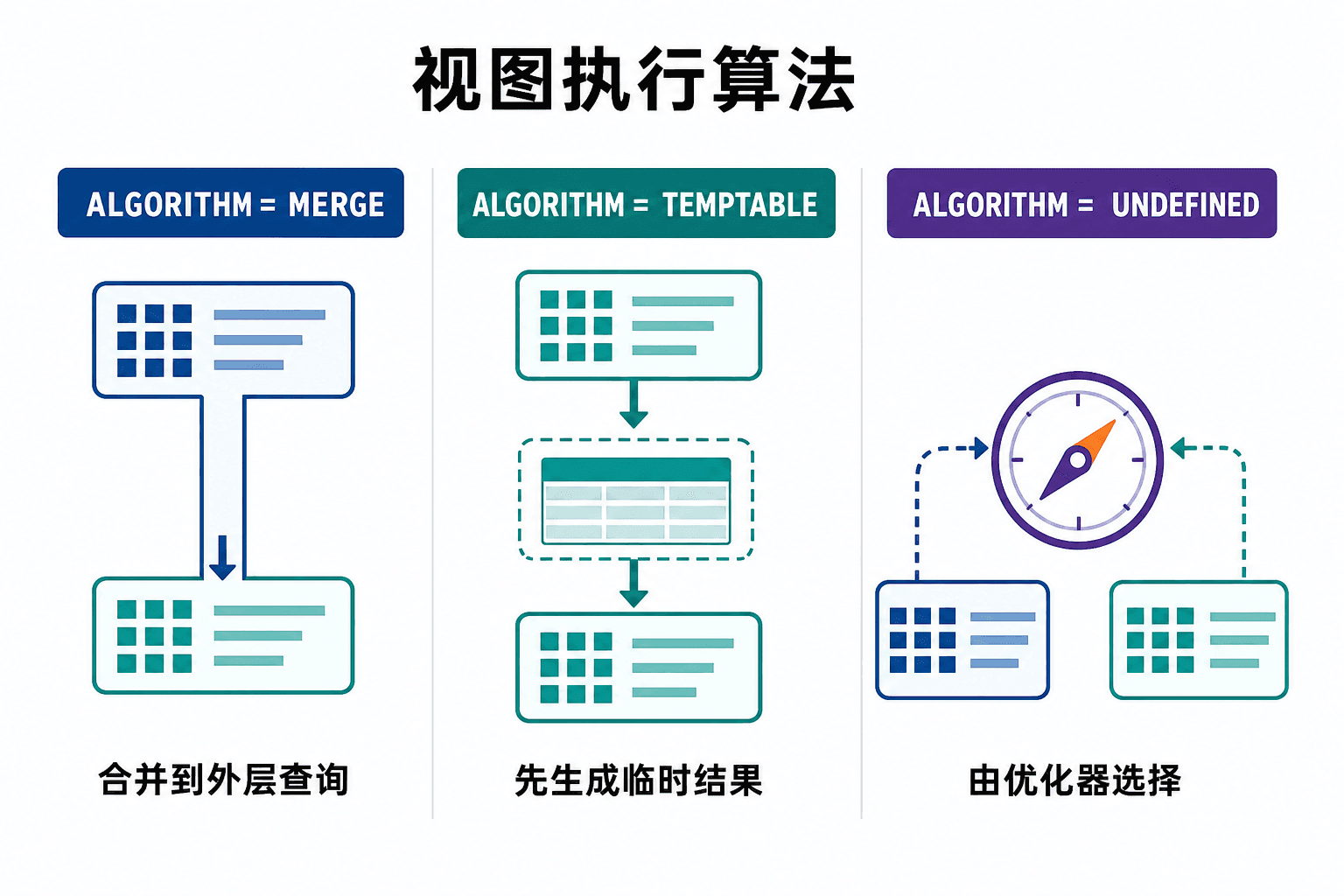 MySQL 视图的 MERGE、TEMPTABLE 与 UNDEFINED 算法