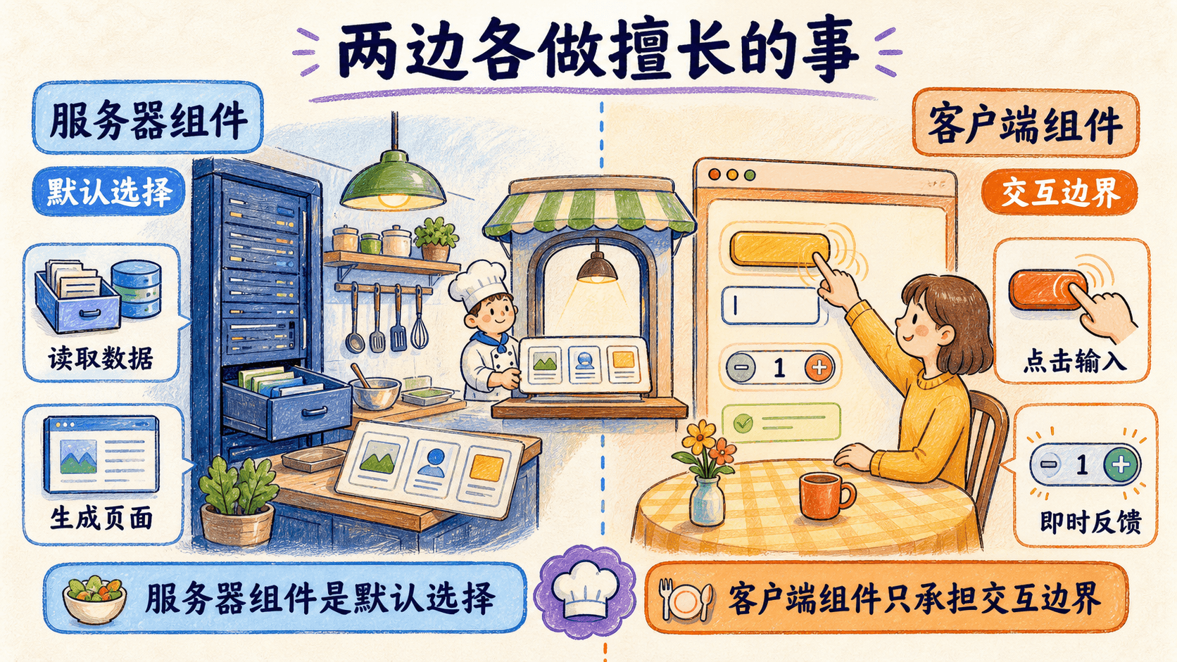 服务器组件与客户端组件的分工示意图