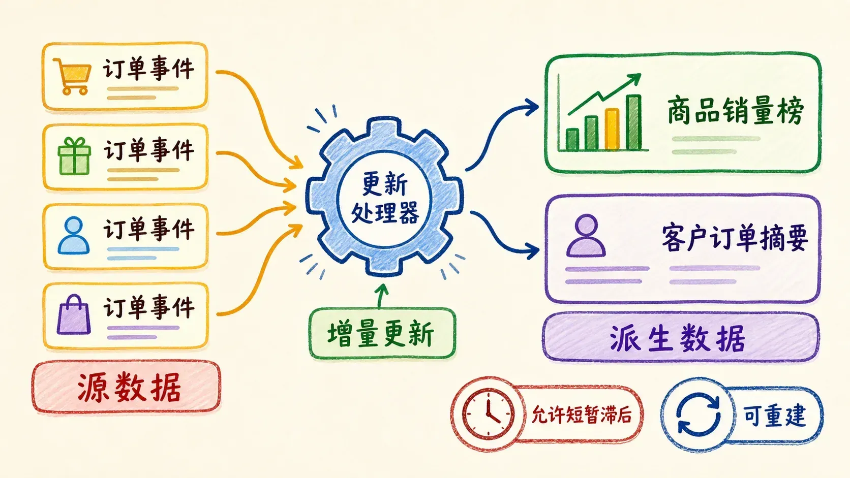订单事件生成可重建的物化读模型