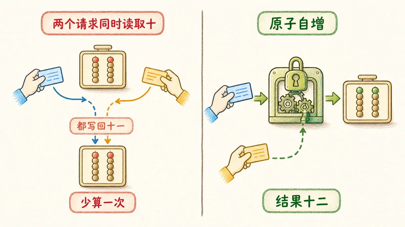 先读后写丢失更新与原子自增的对比