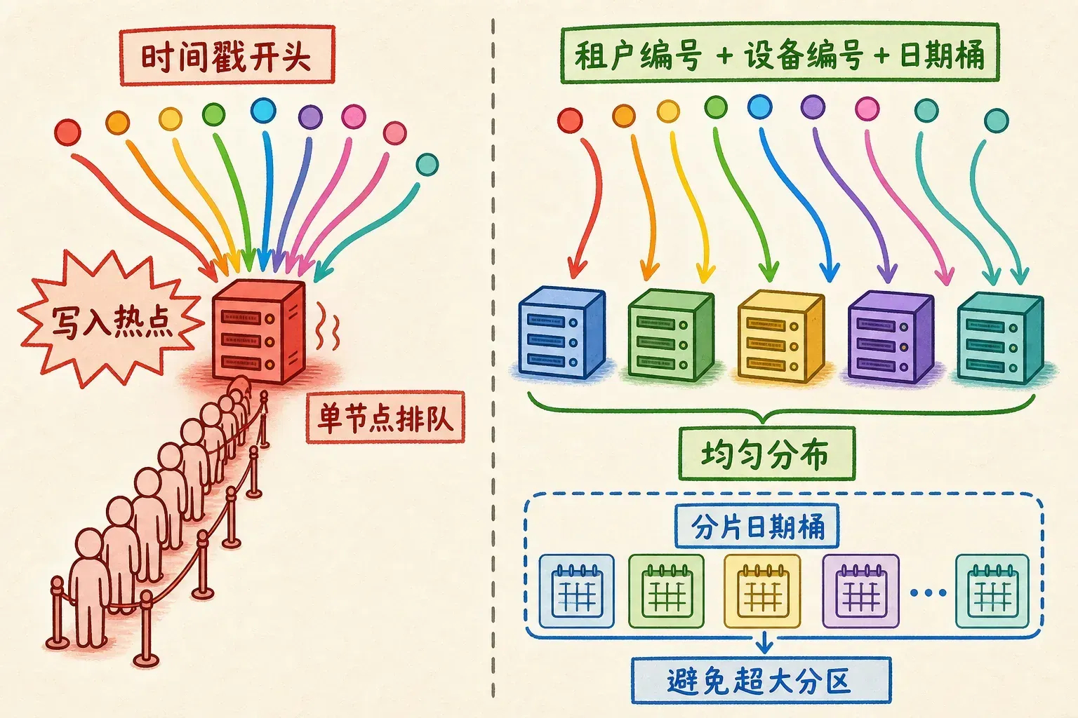 错误行键造成热点与合理分区后的均匀写入