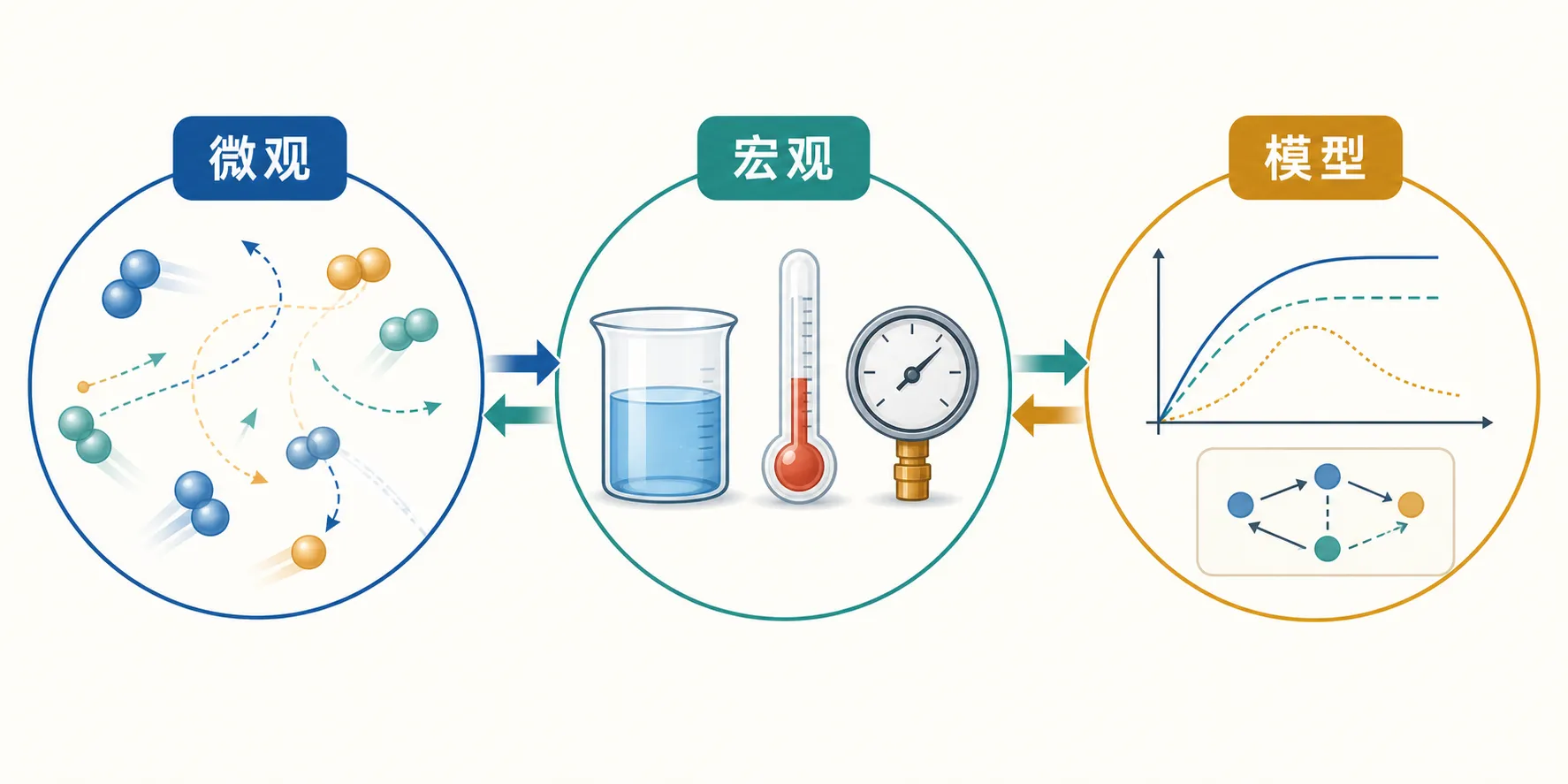 微观粒子、可测宏观量与数学模型相互连接的物理化学方法总览