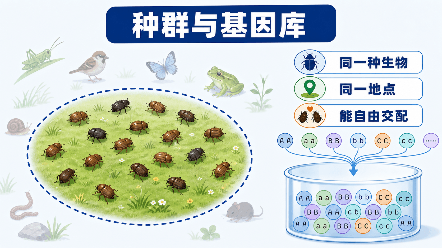 种群、基因库与能自由交配的条件示意图