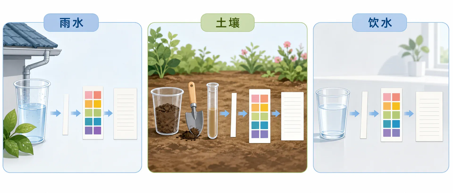 雨水、土壤和饮水检测场景的生活化学示意