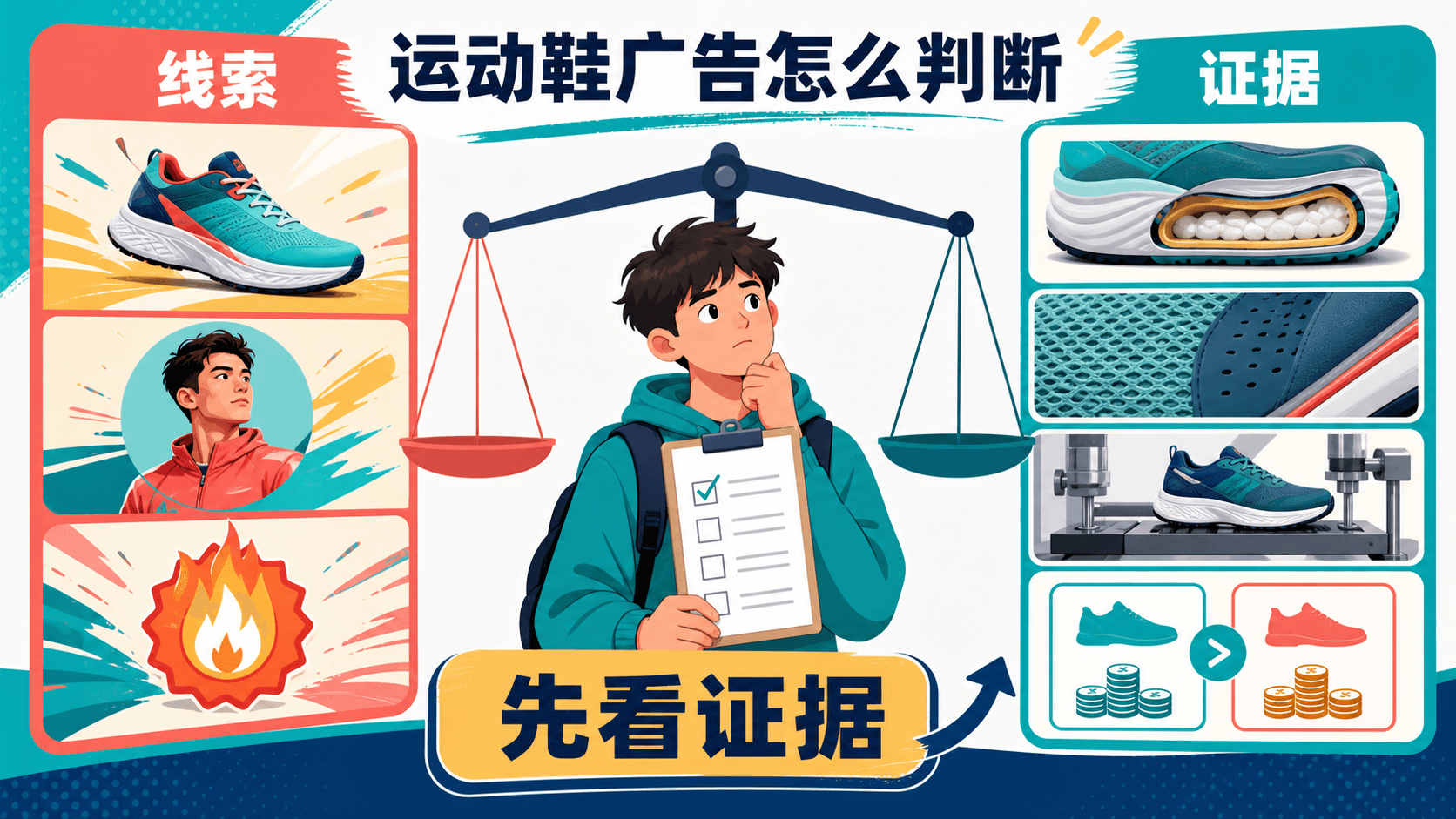 运动鞋广告中的线索和可核验证据对照