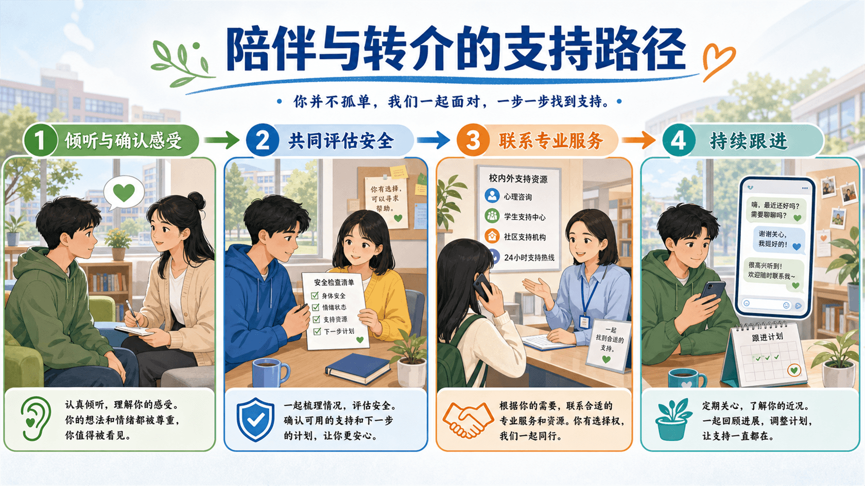 从倾听确认到共同转介与持续跟进的陪伴支持路径
