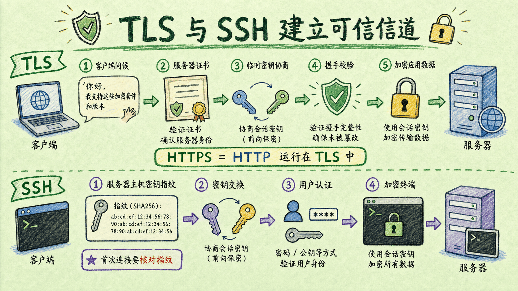 TLS与SSH建立可信信道的步骤
