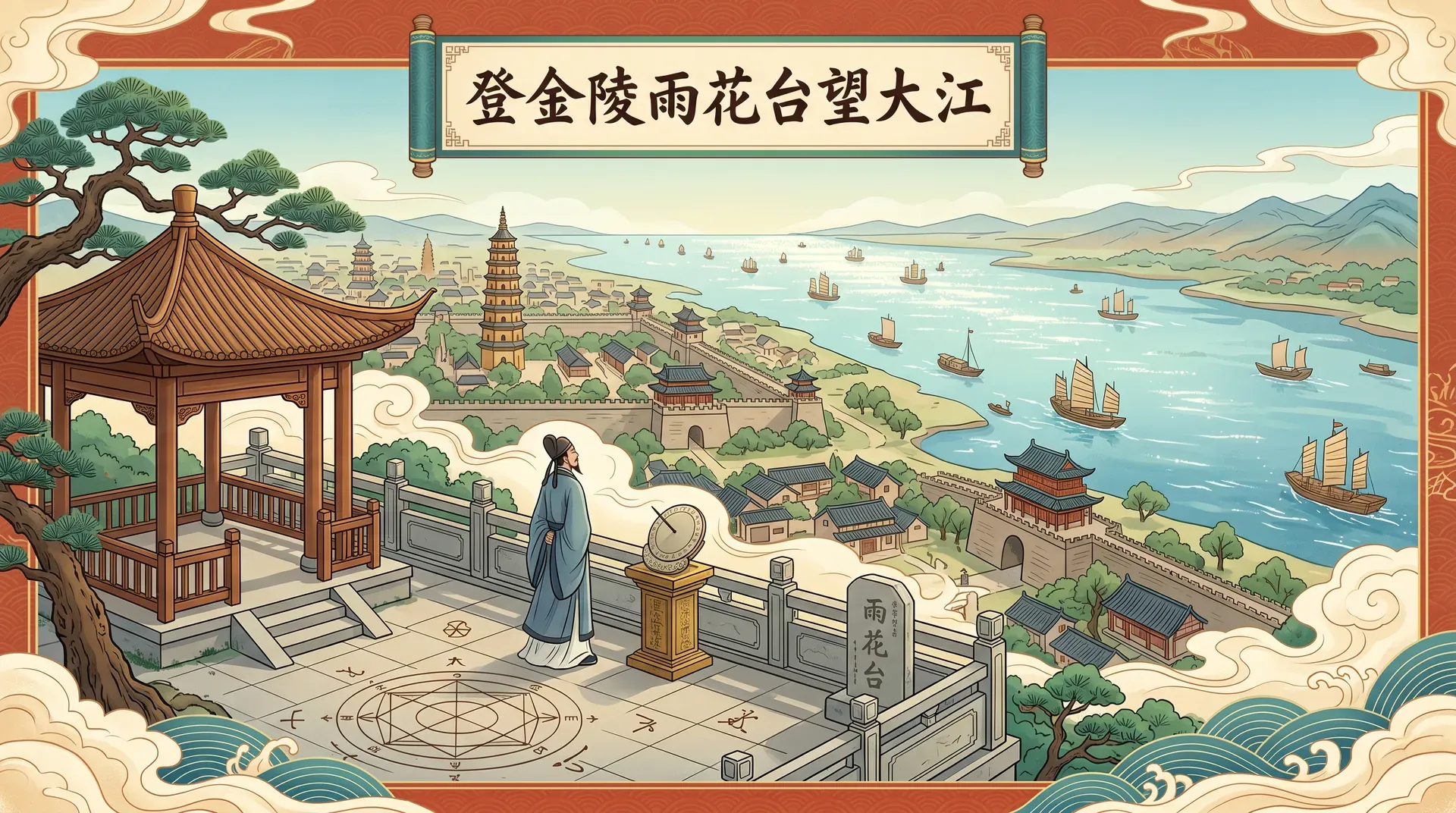 登金陵雨花台望大江