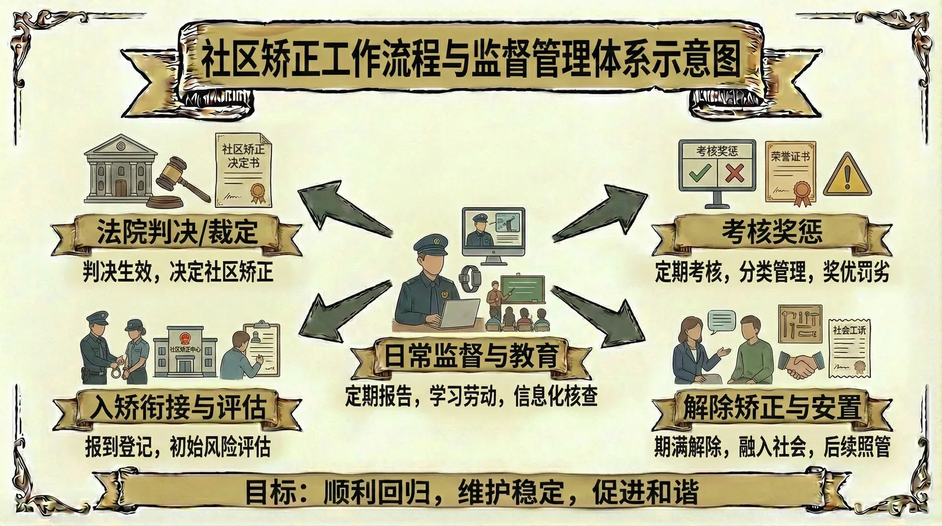 社区矫正工作流程和监督管理体系示意图